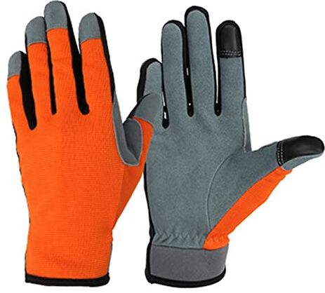 ASADFDAA Guanti uomo Gardening gloves Deerskin leather touch screen garden outdoor sports bicycle driving breathable fitness gloves (Color : Orange, Size : M)