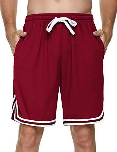 Litherday Pantaloncini Uomo Pantaloncini Sportivi Uomo Pantaloni Uomo Estivi Pantaloni Sportivi Uomo Corti a Basket e Correre A-Rosso l