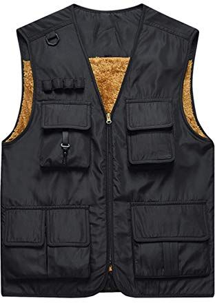 GAOHONGMEI Gilet Multi-tascabili Da Uomo Plus Cashmere Gilet Gilet Cottone Scaldatore Per Il Corpo Outdoor Giacche Leggero Escursionismo Cappotti Senza Maniche Outwear black-2XL