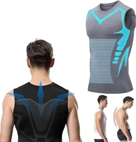 Jeeeun Menionic Tourmaline Posturecorrector Vest Tourmaline Magnetic Mens Undershirt Ionic Shaping Vest Men (Gray,XXXL)