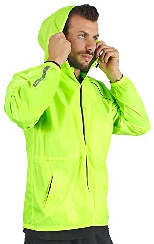 PERLETTI Giacca Impermeabile Uomo Antivento Leggera Impermeabile Pioggia Sportivo con Cappuccio e Dettagli Catarifrangenti Trench Giacca a Vento Uomo Antipioggia Corsa Trekking Outdoor (L, Verde)