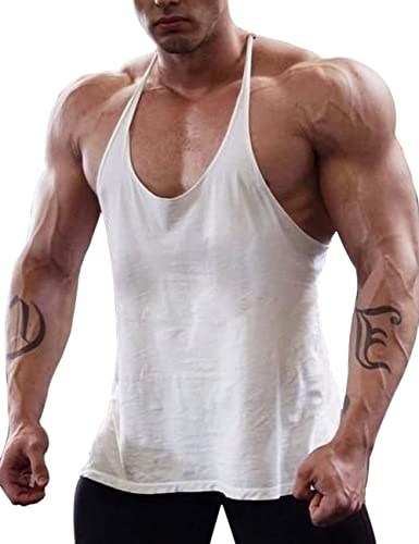 Muscle Alive Uomo Palestra Stringer Canottiera Cotone Bodybuilding Allenarsi Vest Bianca S