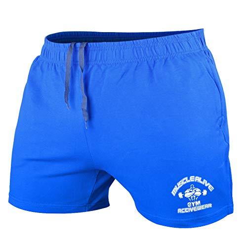 Muscle Alive Uomo Bodybuilding Palestra Pantaloncini Cotone Allenarsi Sportivo Fitness Workout Shorts 5 Man Blu L