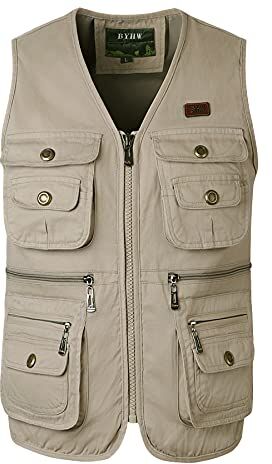 KTWOLEN Gilet da Pesca di cotone da Uomo Viaggio Tasche Gilet Sport Pesca Giubbino da Lavoro Reporter Caccia Fotografi Outdoor Vest Safari Giacche Gilet, B-beige, 3XL