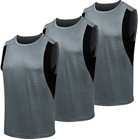 AMZSPORT Canotta Uomo Palestra Canottiere Sportive Maglia Senza Maniche per Running Bodybuilding Gym, 3 Confezioni, Grigio Scuro S