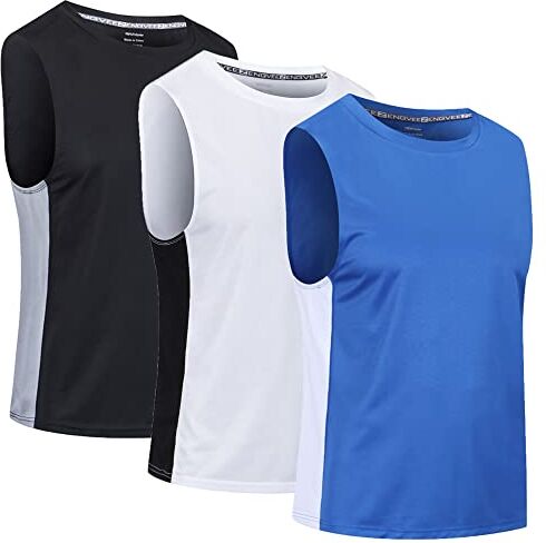 Cimic 3 Pezzi Canotta Palestra Uomo Sportiva Running Canottiera Estiva Maglia Smanicata Maglietta Senza Maniche T Shirt Traspirante Allenamento Canotte Mare Bodybuilding (0505-Black White Blue-2XL)