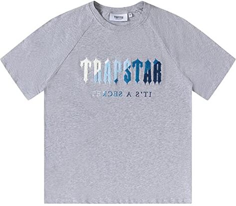 POLDOM Trapstar Maglietta a Maniche Corte,Pantaloncini Casual Sweatsuit, con Logo Ricamo Trapstar,Tuta Da Jogging Unisex (Color : Gray short sleeves, Dimensione : Medium)