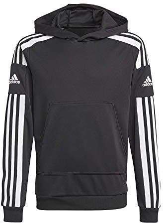 Adidas Squadra 21 Hooded Track Top, Felpa Sportiva con Cappuccio Unisex Bambini e Ragazzi, Black/White, 176