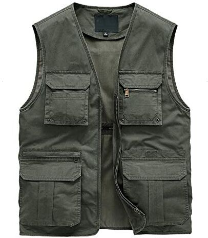 GAOHONGMEI Multi Tasche Da Uomo Gilet Lightweight Outdoor Lavoro Da Viaggio Viaggi Fotografia Da Pesca Casual Gilet Giacche Senza Maniche ArmyGreen-L