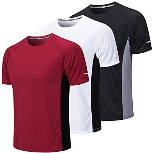 Cimic 3 Pezzi Maglietta Uomo Manica Corta T Shirt Palestra Trekking Running Maglia Traspirante Maglietta Sport Maglie Abbigliamento Estive Padel Sportiva Tshirt (20412-Black White Red-2XL)