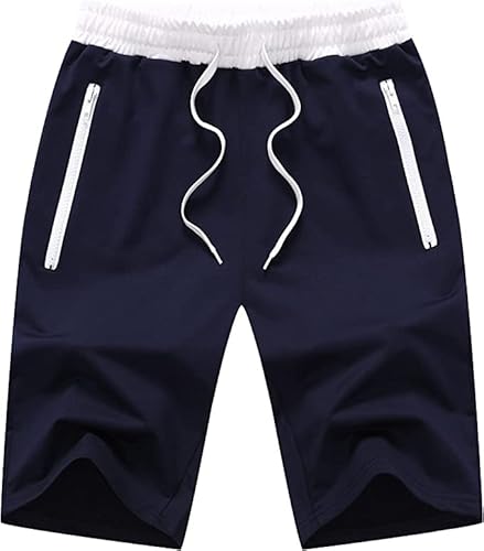 Tansozer Pantaloni Corti Uomo Estivi Cotone Pantaloncini Corsa Uomo Running Pantaloncini Uomo Sportivi Palestra Shorts Blu M