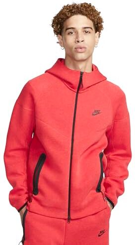 Nike Pile Tecnico Felpa con Cappuccio Windrunner, Lt Univ Red Htr/Black, S Uomo