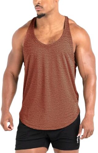 Lehmanlin Hommes Canottiera Uomo Palestra,Canottiere Uomo Sportive,Canotta Uomo Musculation Stringer Chemises Musculaires Y Retour(Marrone 2XL)