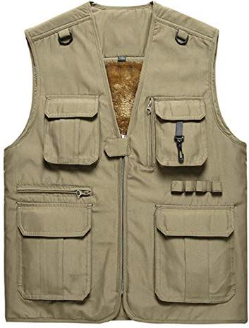 GAOHONGMEI Gilet Multi-tascabili Da Uomo Plus Cashmere Gilet Gilet Cottone Scaldatore Per Il Corpo Outdoor Giacche Leggero Escursionismo Cappotti Senza Maniche Outwear khaki-2XL