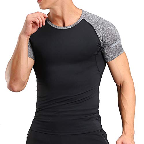 Muscle Alive Uomo Bodybuilding Corto Manica Magliette Men Superiore Palestra Abbigliamento Sportivo Poliestere e Spandex Nero S