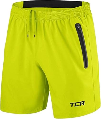 TCA Elite Tech Pantaloncini Corti Uomo Sportivi da Corsa con Tasche Laterali con Zip Verde Acceso, M