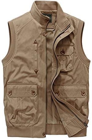 GAOHONGMEI Uomo Multi Tasche Veste Leggero Gilet Da Pesca Da Viaggio All'Aperto Leggero Gilet Traspirante Fotografia Giacche Senza Maniche khaki-L