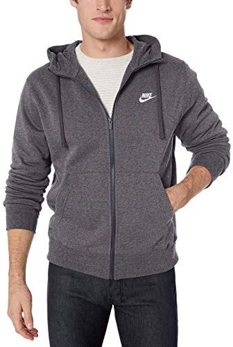 Nike M NSW Club Hoodie FZ BB Felpa, Uomo, Charcoal Heathr/Anthracite/(White), L