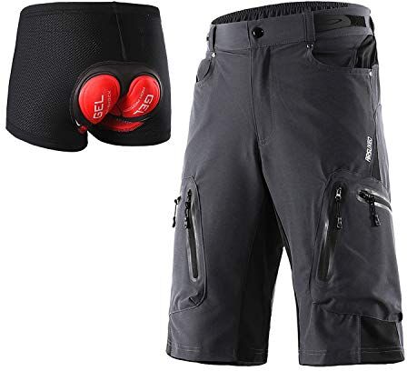 ARSUXEO Pantaloncini da Ciclismo da Uomo dalla vestibilità Ampia MTB Pantaloni Sportivi Outdoor idrorepellenti con 7 Tasche 1202 001B Grigio XXL