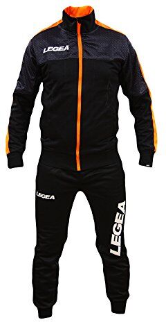 Perseo Sport Tuta Legea Caracas T123 Uomo Allenamento Fitness Calcio Tempo Libero (M, Nero/Arancio Fluo)