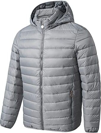 TONY BACKER Giacca da Uomo Jacket Piumino Leggero Cappuccio Rimovibile Giubbotto Caldo Casual Multitasche Materiale Sintetico Antivento (XL, GREY)