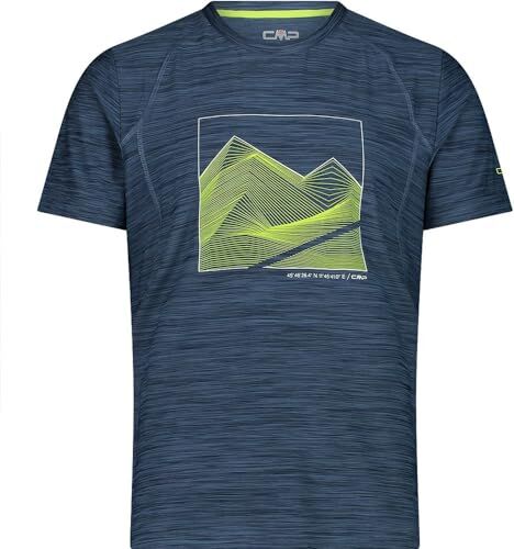 CMP T-Shirt Elasticizzata in Jersey Melange da Uomo, B.Blue Mel.-Lime, 54