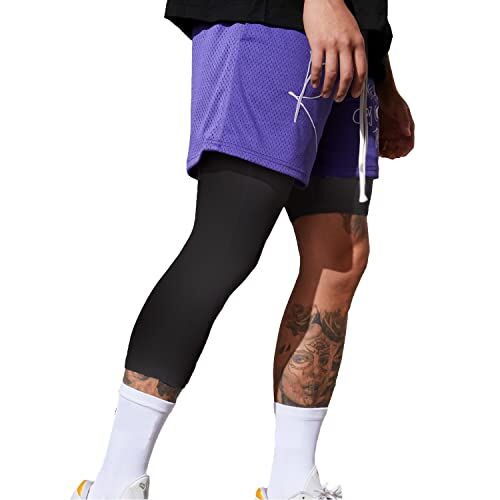 Smatstyle Leggins Uomo Pantaloni Sportivi a Compressione Gamba Singola 3/4 Pantaloni da Basket Base Layer ad Asciugatura Rapida Fitness Corsa (XL, Nero-rightL)