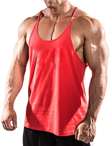 Muscle Alive Uomo Palestra Stringer Canottiera Cotone Bodybuilding Allenarsi Vest Rosso S