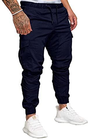 SOMTHRON Uomo Cintura Elastica in Cotone Lungo da Jogging Pantaloni Sportivi Taglie Forti Pantalone Sportivo da Lavoro con Pantaloncini Pantaloni da Jogging Pantaloni Activewear (ZQ-4XL)