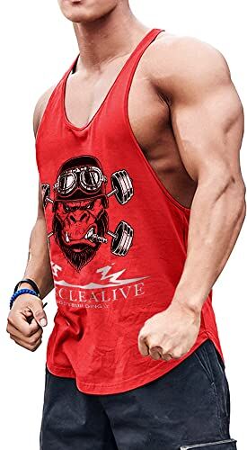 Muscle Alive Uomo Fitness sotto Maglie Sportive Canotta Bodybuilding Palestra Allenarsi Stringer Vest Arch Man Rosso XL