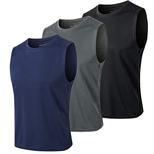 MEETYOO Canotte Vest Uomo, Maglie Senza Maniche Palestra T Shirt Sportiva per Corsa Ciclismo Fitness Vest, Nero + Blu Grigio, XL