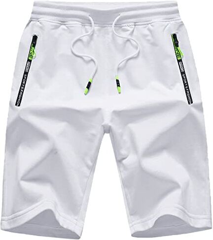 JustSun Pantaloncini Uomo Shorts Uomo Cotone Sportivi Pantaloncini Running Corti con Tasche Palestra Corsa Fitness Pantaloncini Estivi Sport Bianco XL