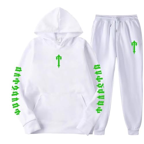 LIAOPUFUS Felpe Con Cappuccio e Pantaloni Set Sportivo Due Pezzi Trapstar London Tuta da Uomo Nuovi Prodotti Di Tendenza Autunno e Inverno Ragazzi Jogging Sportiva (ZZ Q 2e bianco, L)