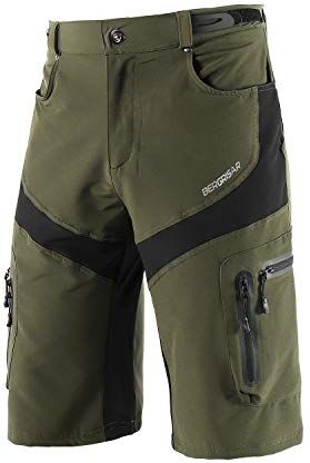 BERGRISAR Pantaloncini MTB Uomo Pantaloncini Ciclismo Bici Mountain Bike Pantaloni Shorts con Cerniera Tasche 1806BG, Verde, M