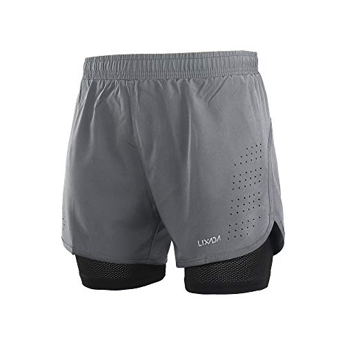 Lixada Pantaloncini da Running da Uomo, Pantaloncini da Corsa 2 in 1, Asciugatura Rapida, Allenamento Attivo Traspirante, Pantaloncini da Ciclismo da Jogging da Corsa con Fodera più Lunga