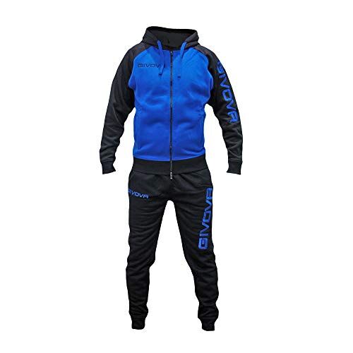 Perseo Sport Tuta Uomo Cotone Felpato Cappuccio Givova LF33 (Azzurro/Nero, L)