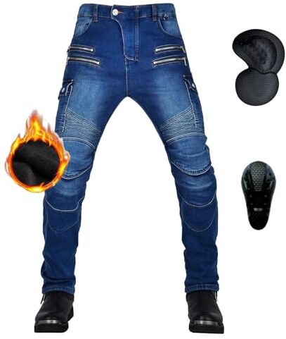 oFzimTo Pantaloni Termici Moto Uomo con Protezioni, Jeans Moto Felpati Invernali Uomo, Protezione Aggiornata di Seconda Generazione