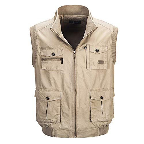 GAOHONGMEI Gilet Di Cotone Multi-tasche Da Uomo Gilet Di Cotone Leggero Lavoro All'aperto Da Viaggio Pesca Traspirante Gilet Fotografia Giacche Senza Maniche khaki-2XL