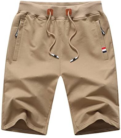 Tansozer Pantaloncini Uomo Shorts Uomo Cotone Sportivi Pantaloncini Running Corti Pantaloncini Palestra Uomo con Tasche Estivi Pantaloncini Corsa Kaki 2XL