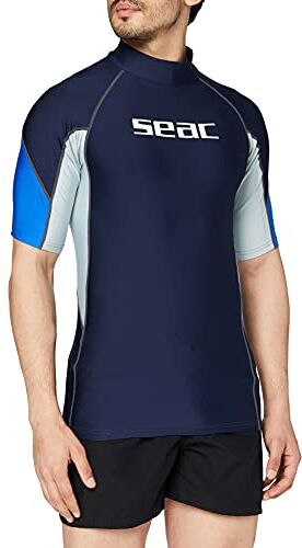 SEAC RAA Short Evo, Maglia Protettiva Rash Guard per Snorkeling e Nuoto Anti UV Uomo, Blu/Blu Chiaro, XXL