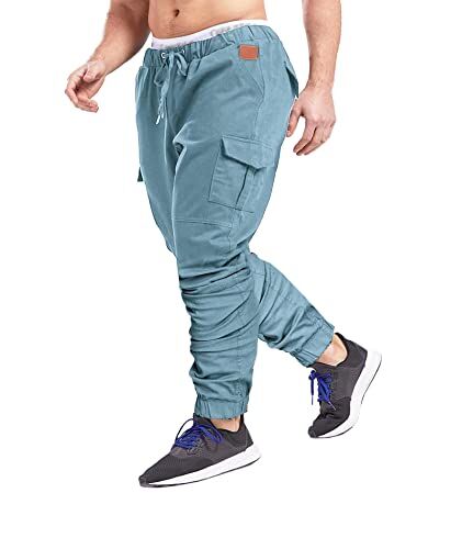 SOMTHRON Uomo Cintura Elastica in Cotone Lungo da Jogging Pantaloni Sportivi Taglie Forti Pantalone Sportivo da Lavoro con Pantaloncini Pantaloni da Jogging Pantaloni Activewear(BE,L)