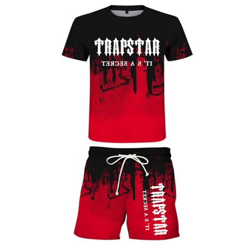 Generic Trapstar Tuta Trapstar Corta Maglietta Trapstar Uomo Estiva Trapstar Tuta con Pantaloni Tute Trapstar a Maniche Corte con Logo Stampato Trapstar Shirt Tuta Uomo Trapstar Unisex (S-2XL) Trapstar