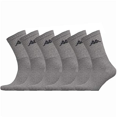 Kappa Set di 6 paia di calzini da uomo bianchi, grigi, neri, in cotone Calzini sportivi da uomo Tennis/Running/Cammina/Calcio/Basket/Multisport, grigio, 39-42