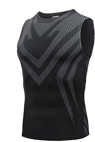 AMZSPORT Canotta a Compressione da Uomo Magliette Senza Maniche Palestra Gilet per Allenamento Sportiva, Nero, XXL