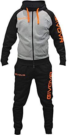 Perseo Sport Tuta Uomo Cotone Felpato Cappuccio Givova LF33 (Grigio/Arancio Fluo, L)