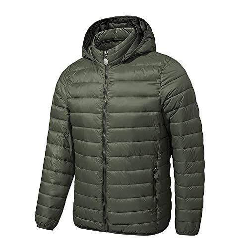 TONY BACKER Giacca da Uomo Jacket Piumino Leggero Cappuccio Rimovibile Giubbotto Caldo Casual Multitasche Materiale Sintetico Antivento (S, VERDE)