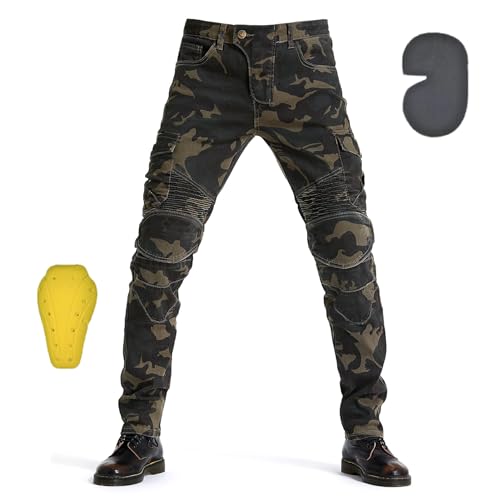 oFzimTo Pantaloni Moto Uomo con Protezion, Jeans Moto Elastico, Invernale/Estivo, Vari Colori Disponibili (Camouflage,L)