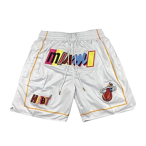 Generic Miami Heat Shorts Uomo Pantaloncini da Basket Pantaloncini da Allenamento Quick Dry per Sport all'Aria Aperta Pantaloncini Miami Heat City Edition Pantaloncini Shorts Uomo Sportivi Bianco S