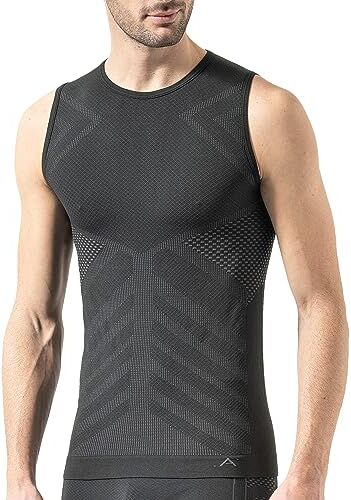 Risalti Maglia Termica Uomo Smanicato Energy Intimo Termico Sportivo Termoregolante, Elasticizzato e Traspirante, Maglia Termica Manica Corta, Canottiera Senza Cuciture Made in Italy