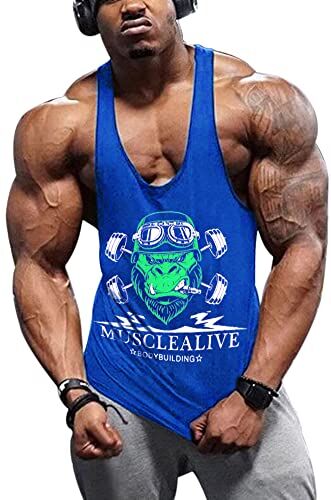 Muscle Alive Uomo Fitness sotto Maglie Sportive Canotta Bodybuilding Palestra Allenarsi Stringer Vest Arch Man Blu XL